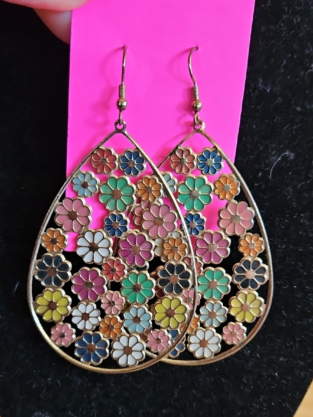 Multicolor Floral Flower Teardrop Dangle Earrings